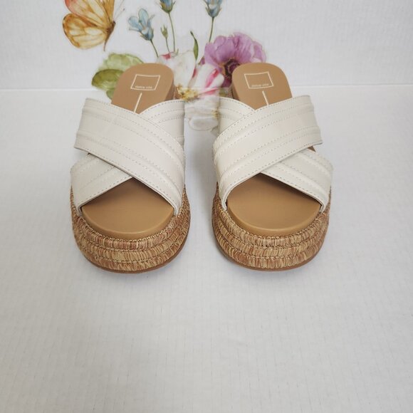 Dolce Vita Size 10 Weslee Ivory Leather Flat Chunky Platform Women's Sandals - Picture 3 of 9